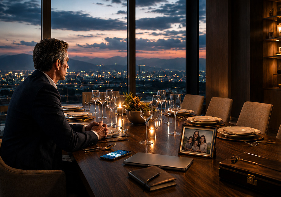 Director en una cena de trabajo al atardecer